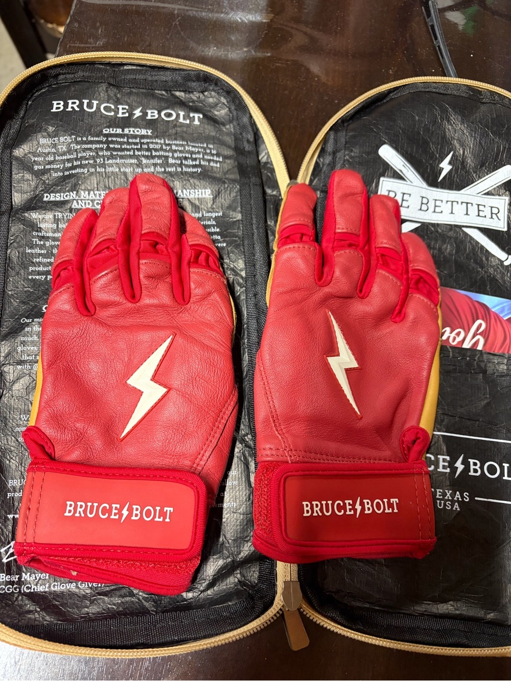 Bruce Bolt Kids Red Lightning Leather Gloves